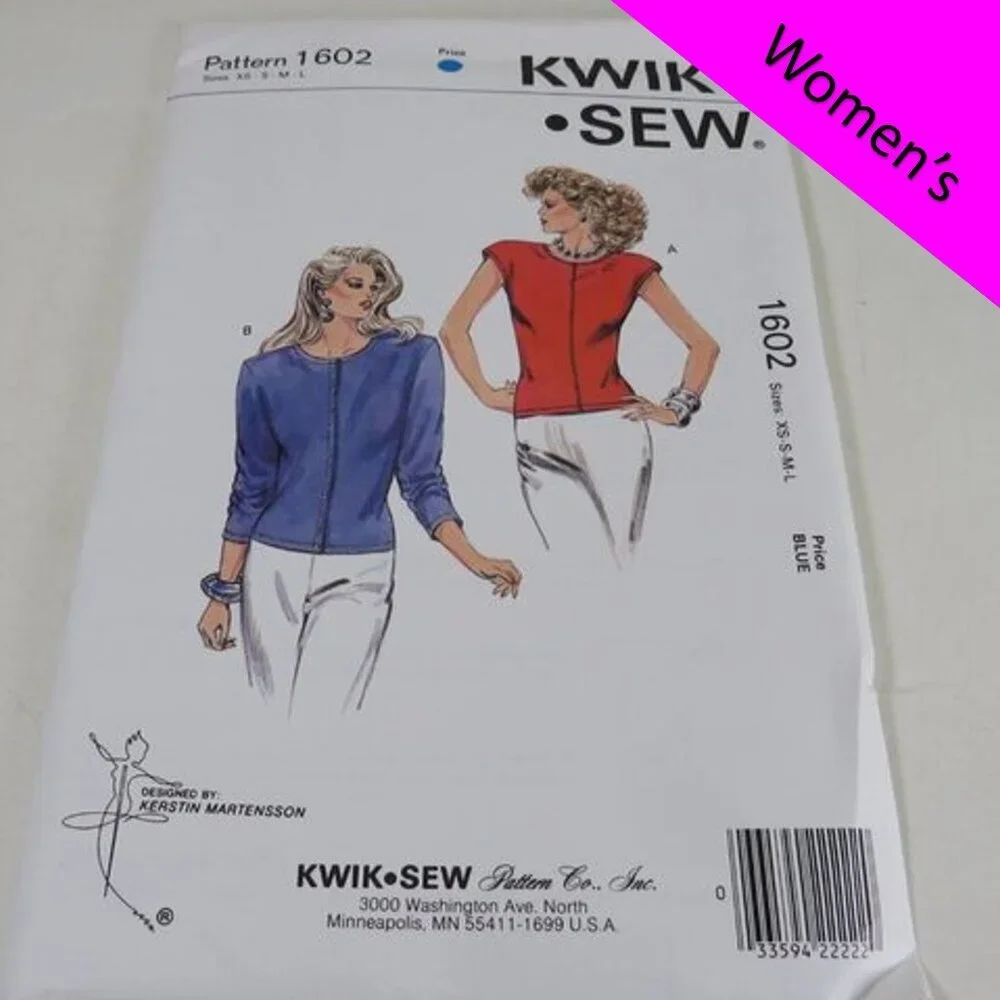 Kwik Sew 1602 Sewing Pattern UNCUT shirt long & sleeveless w shoulder pads